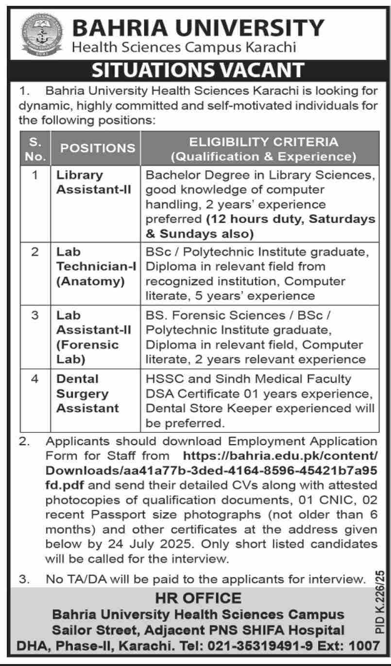 Jobs in Bahria University Karachi